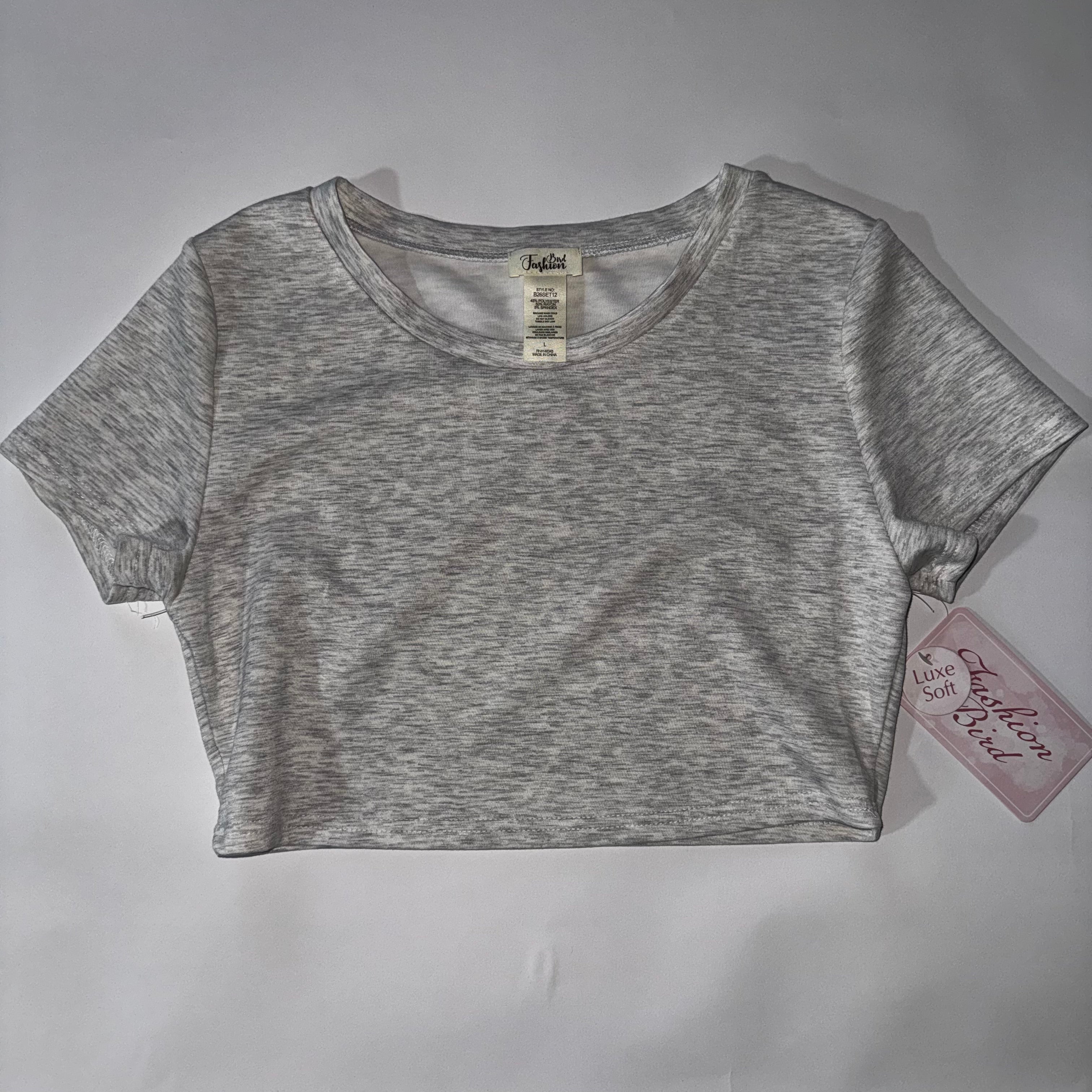 Bird Fashion Pleated Grey Two-piece Set Solid Color, Size L