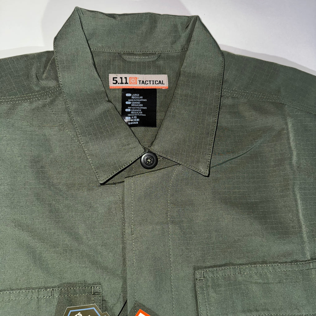 5.11 Tactical Fast Tac TDU Green Mens L Rip Stop Shirt Uniform