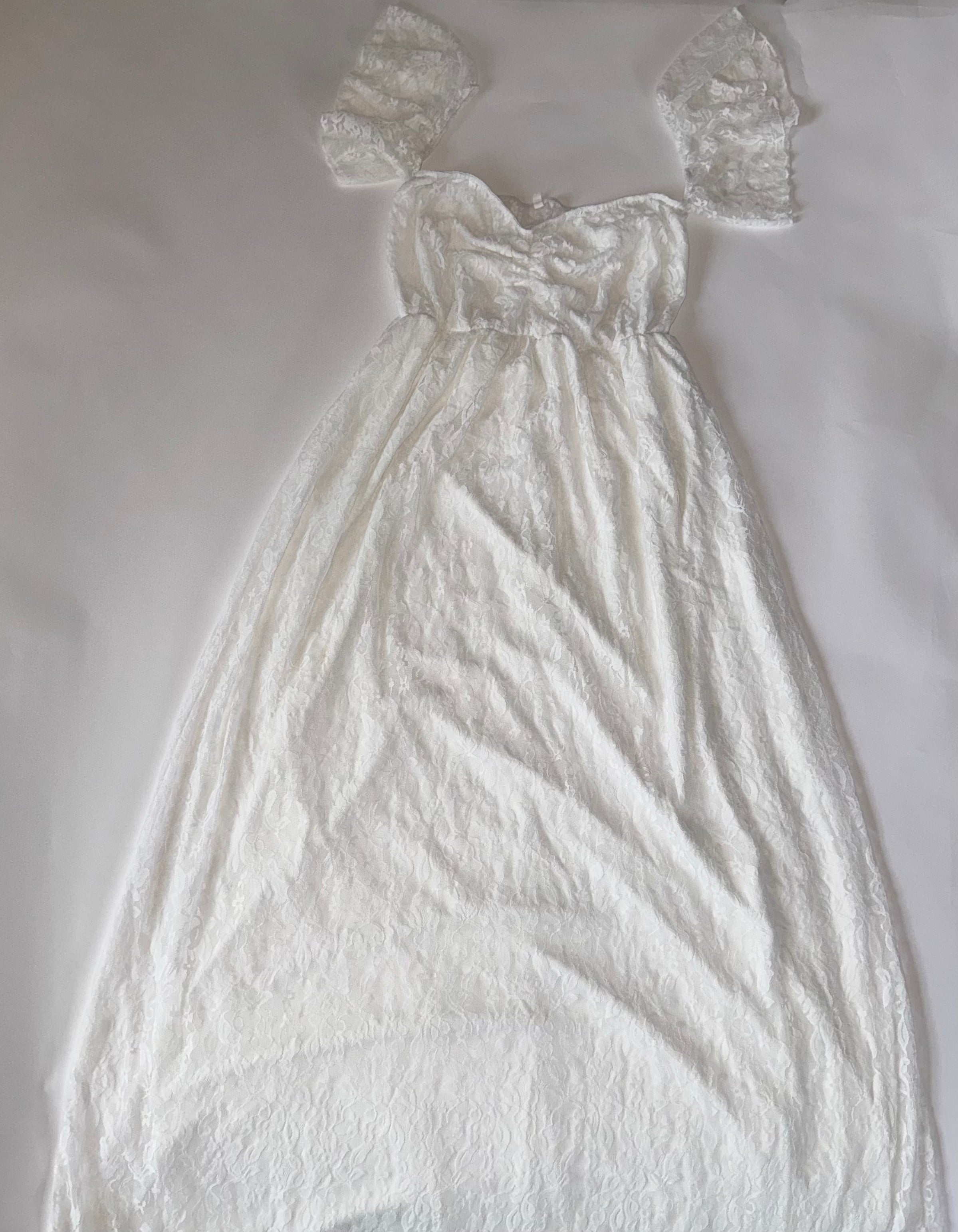 Maternity off Shoulder Ruffle Sleece Lace Wedding Gown Maxi, Dress for Photo