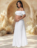 Maternity 2 Pieces Outfits Dress Boho Off Shoulder Ruffle, Long Skirt for Photos