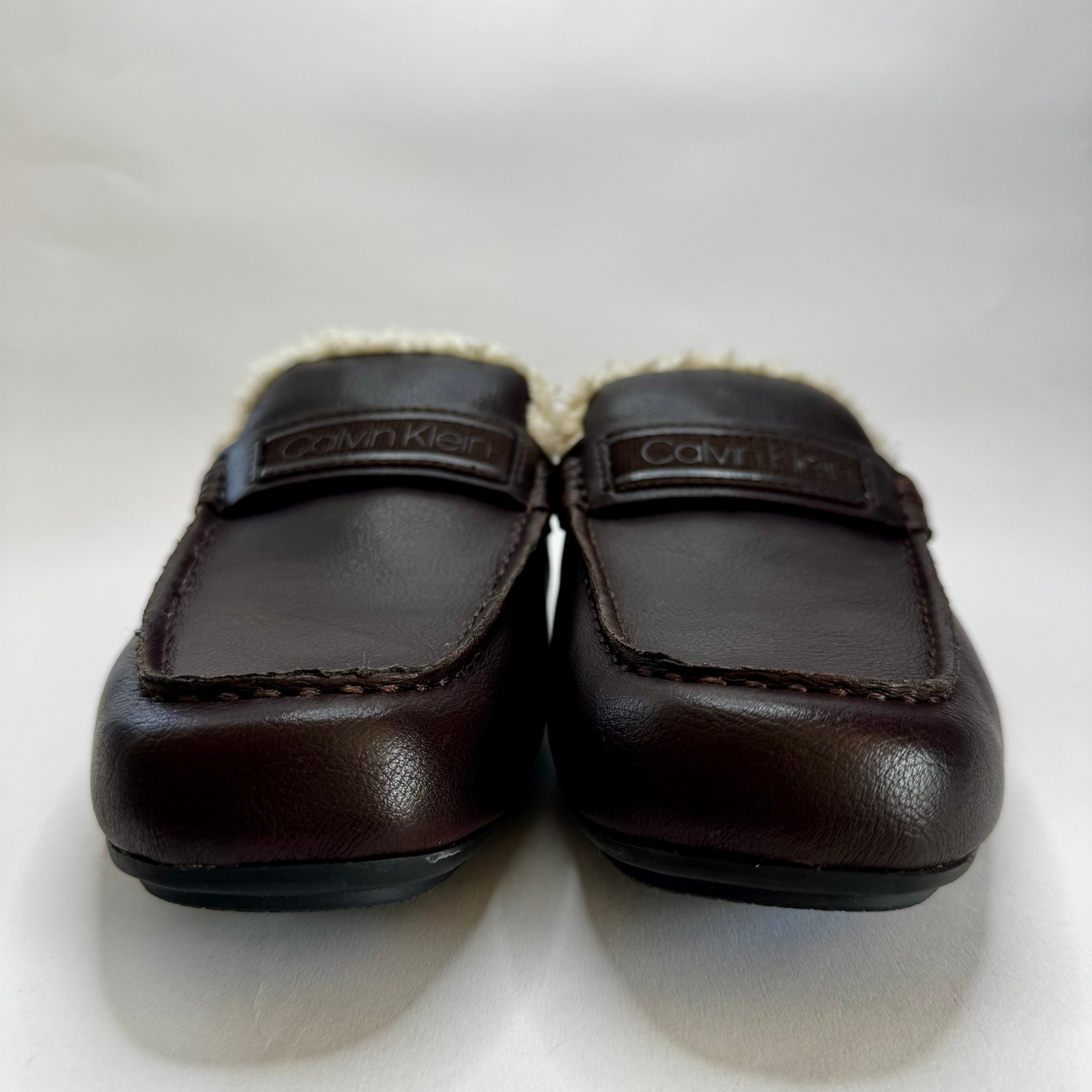Calvin Klein Men's Brown Leather Loafer Slip-On Square Toe Size 8
