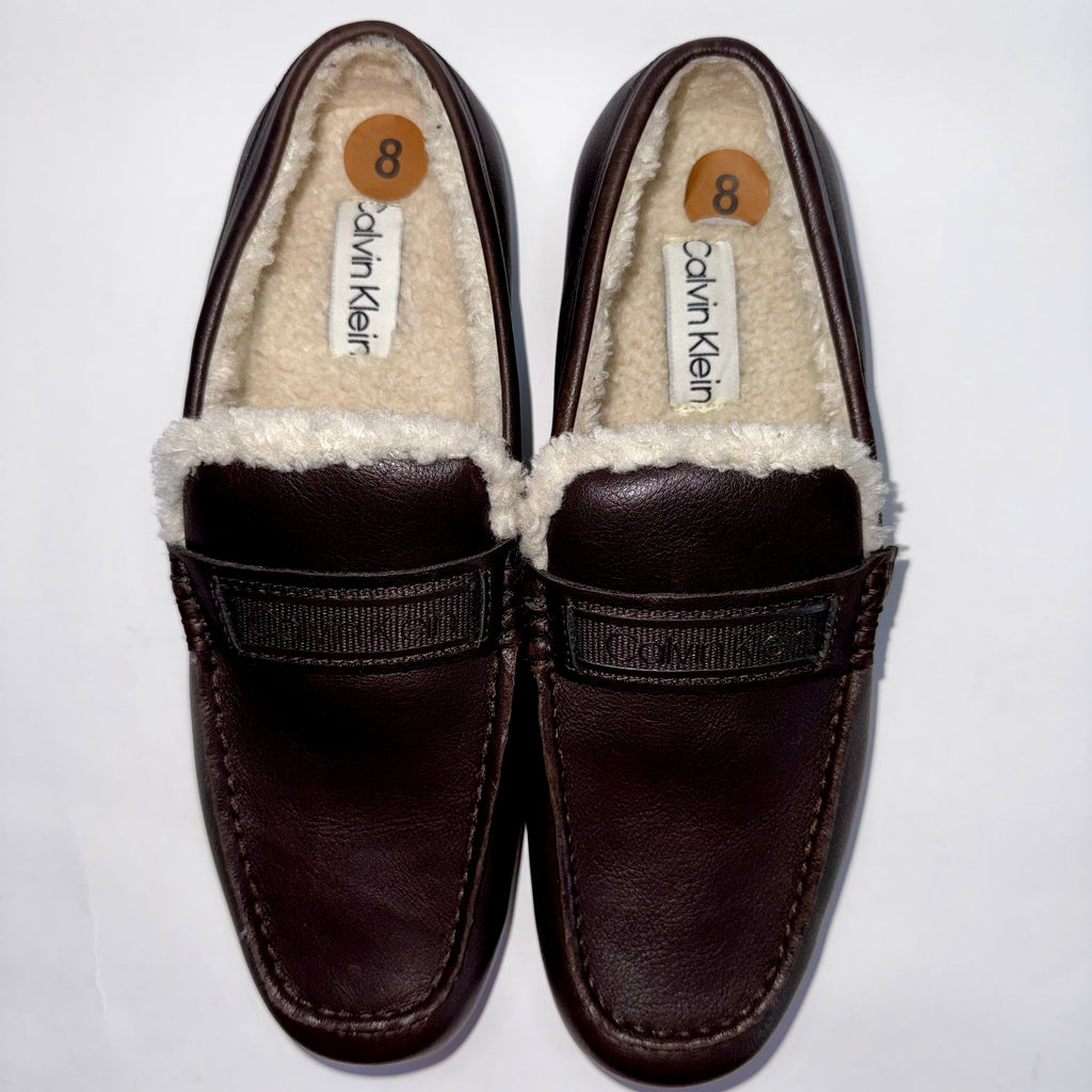 Calvin Klein Men's Brown Leather Loafer Slip-On Square Toe Size 8