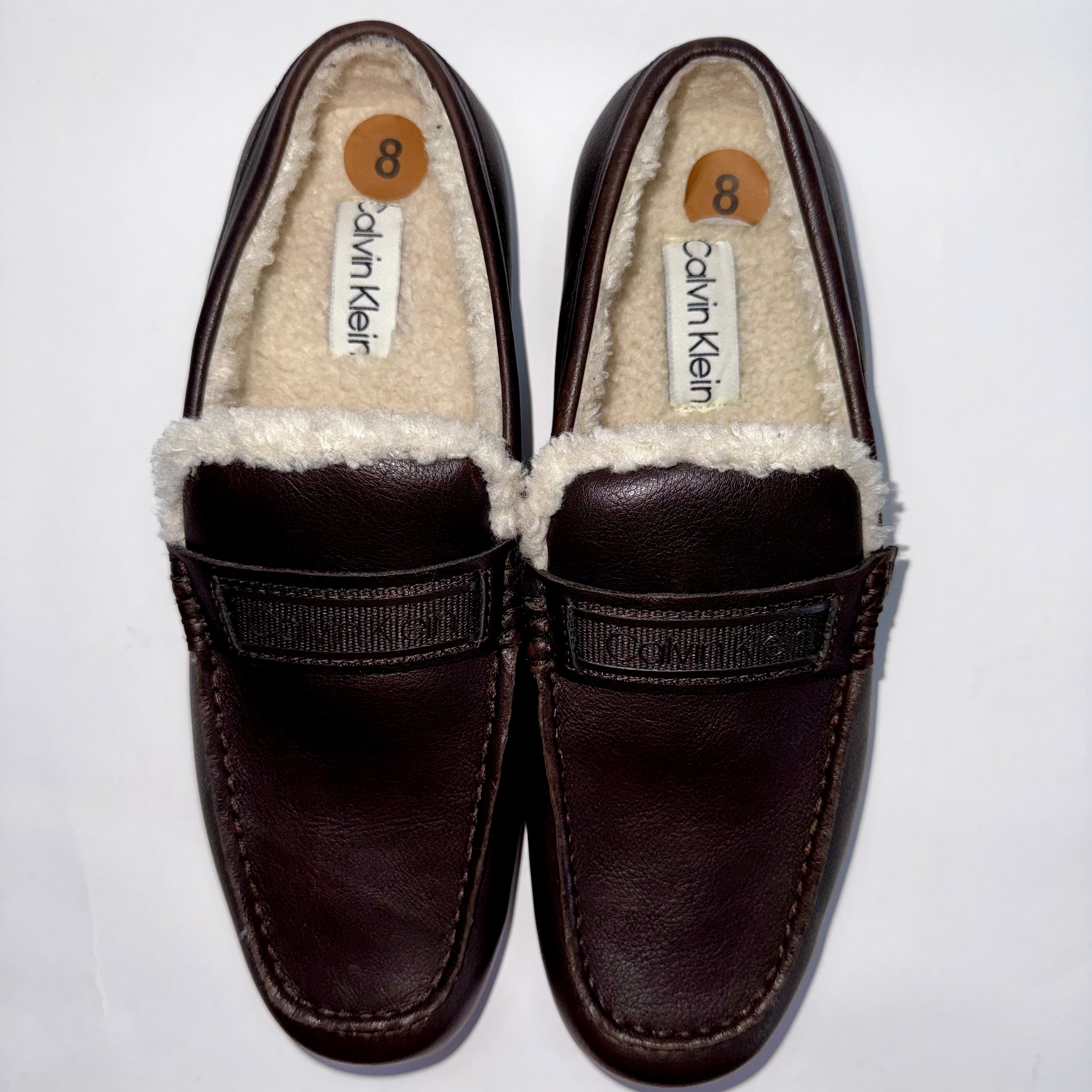 Calvin Klein Men's Brown Leather Loafer Slip-On Square Toe Size 8