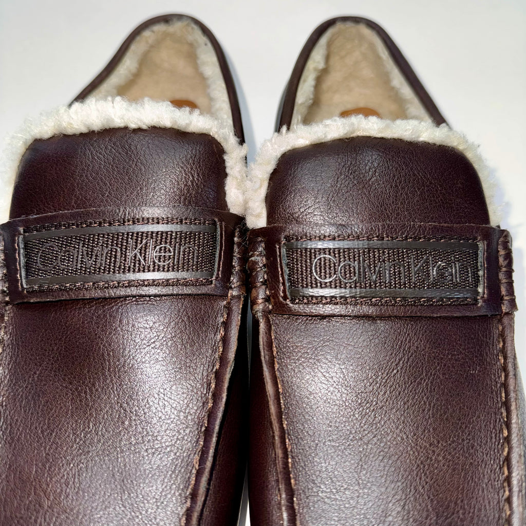 Calvin Klein Men's Brown Leather Loafer Slip-On Square Toe Size 8