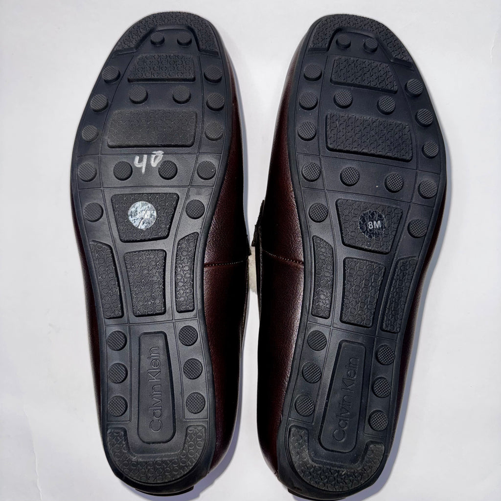 Calvin Klein Men's Brown Leather Loafer Slip-On Square Toe Size 8