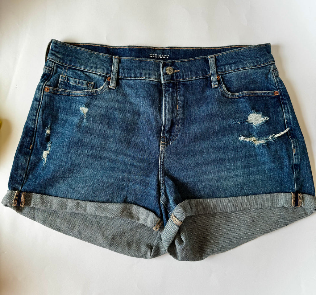 Old Navy Shorts Women's Size 16 ‘OG Straight’ High Rise Blue Jean Denim Roll Hem