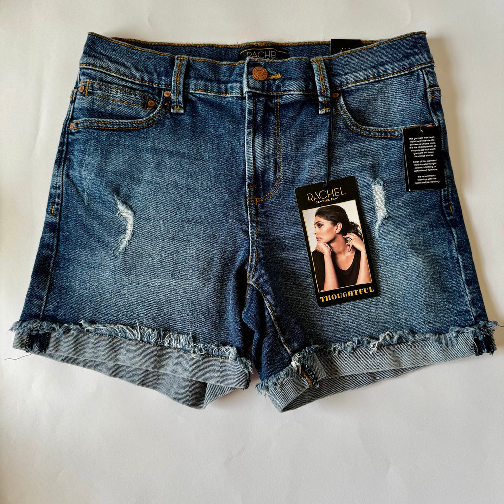 Rachel Roy Denim Shorts Womens 4/ 27 Blue Distressed Raw Hem Mid Rise Summer