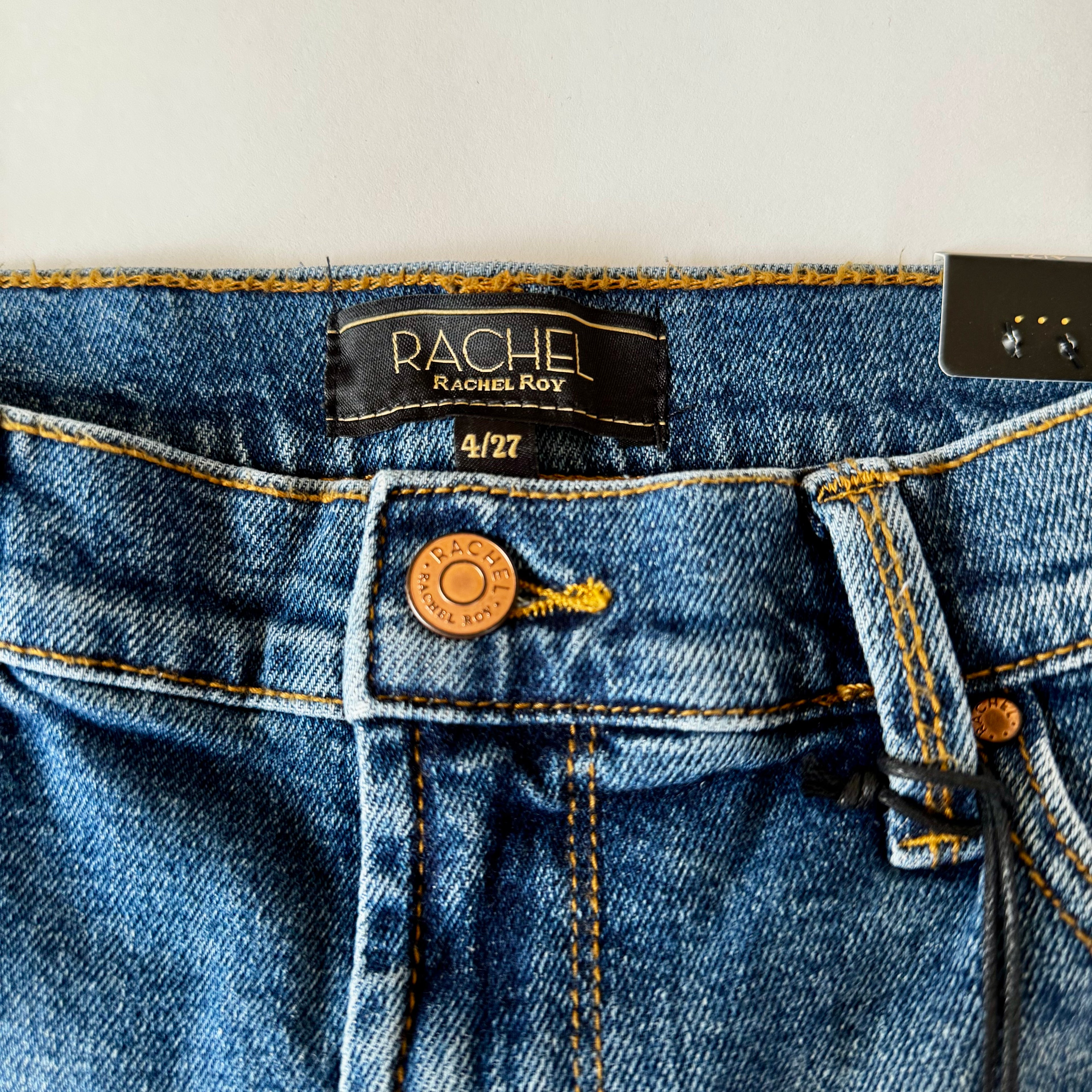 Rachel Roy Denim Shorts Womens 4/ 27 Blue Distressed Raw Hem Mid Rise Summer