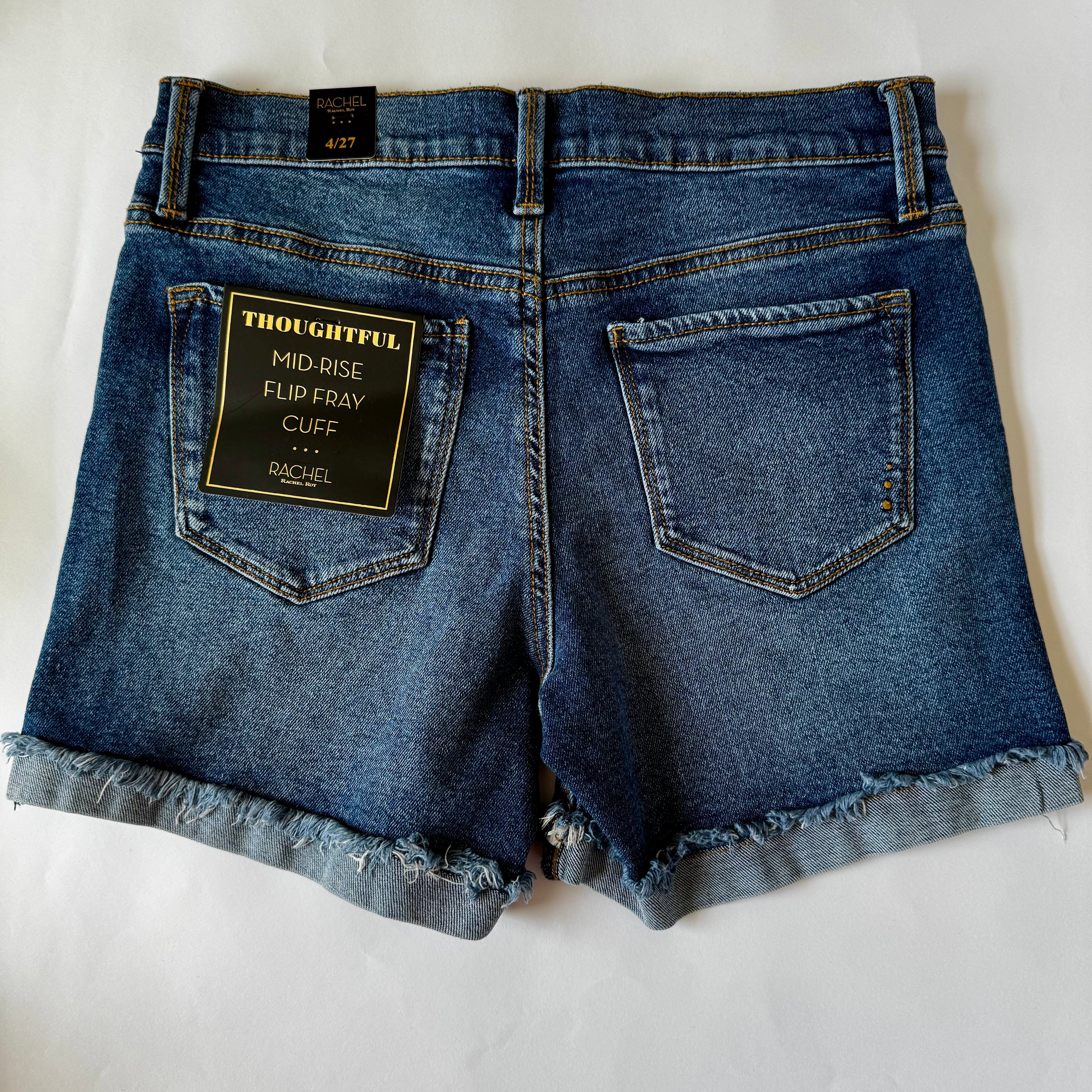 Rachel Roy Denim Shorts Womens 4/ 27 Blue Distressed Raw Hem Mid Rise Summer