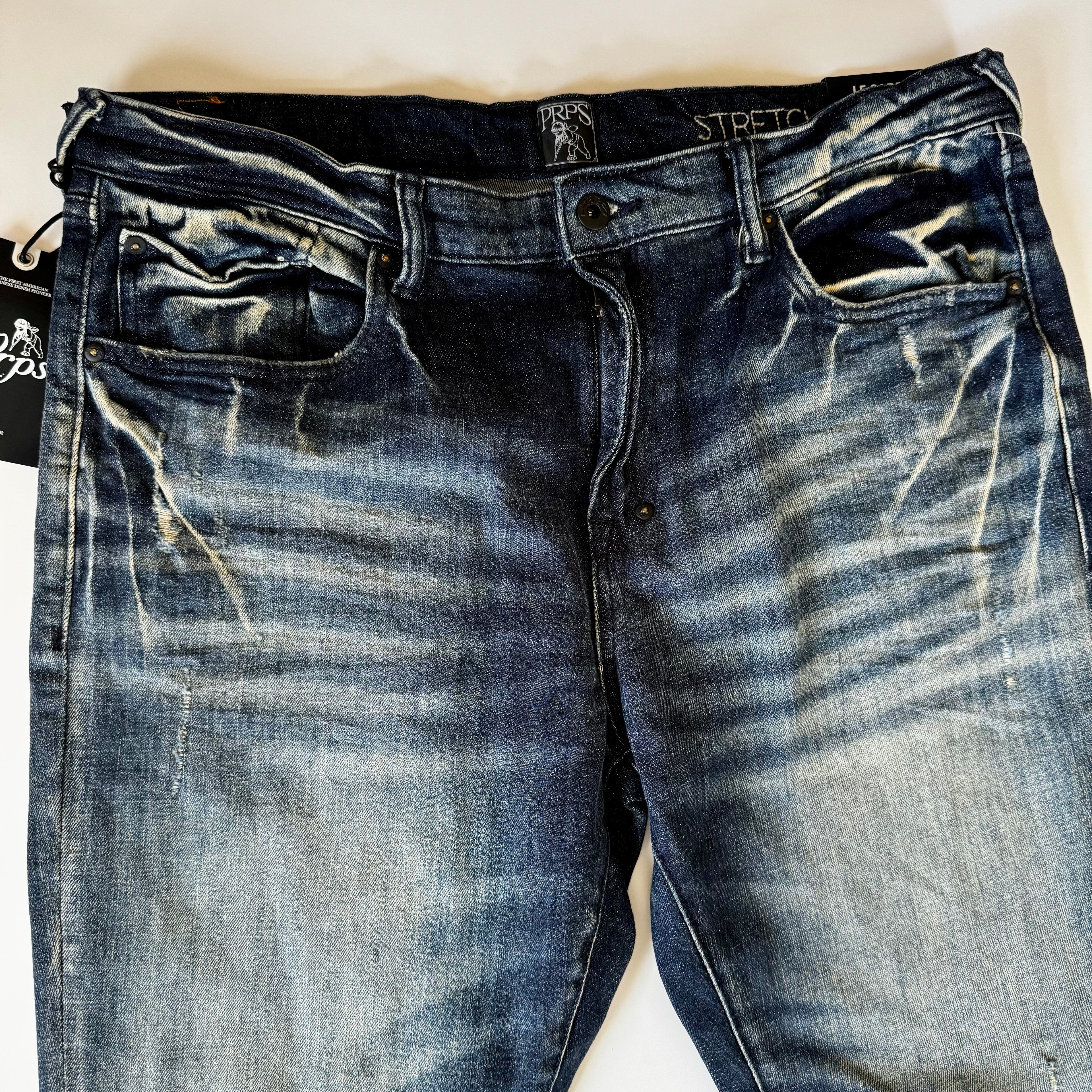 Prps Le Sabre Stretch Slim Fit Jeans Men's 36 Distressed Vintage Blue