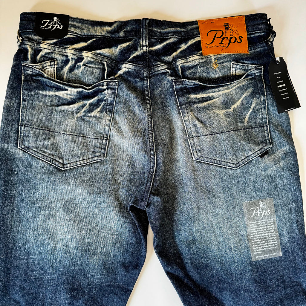 Prps Le Sabre Stretch Slim Fit Jeans Men's 36 Distressed Vintage Blue