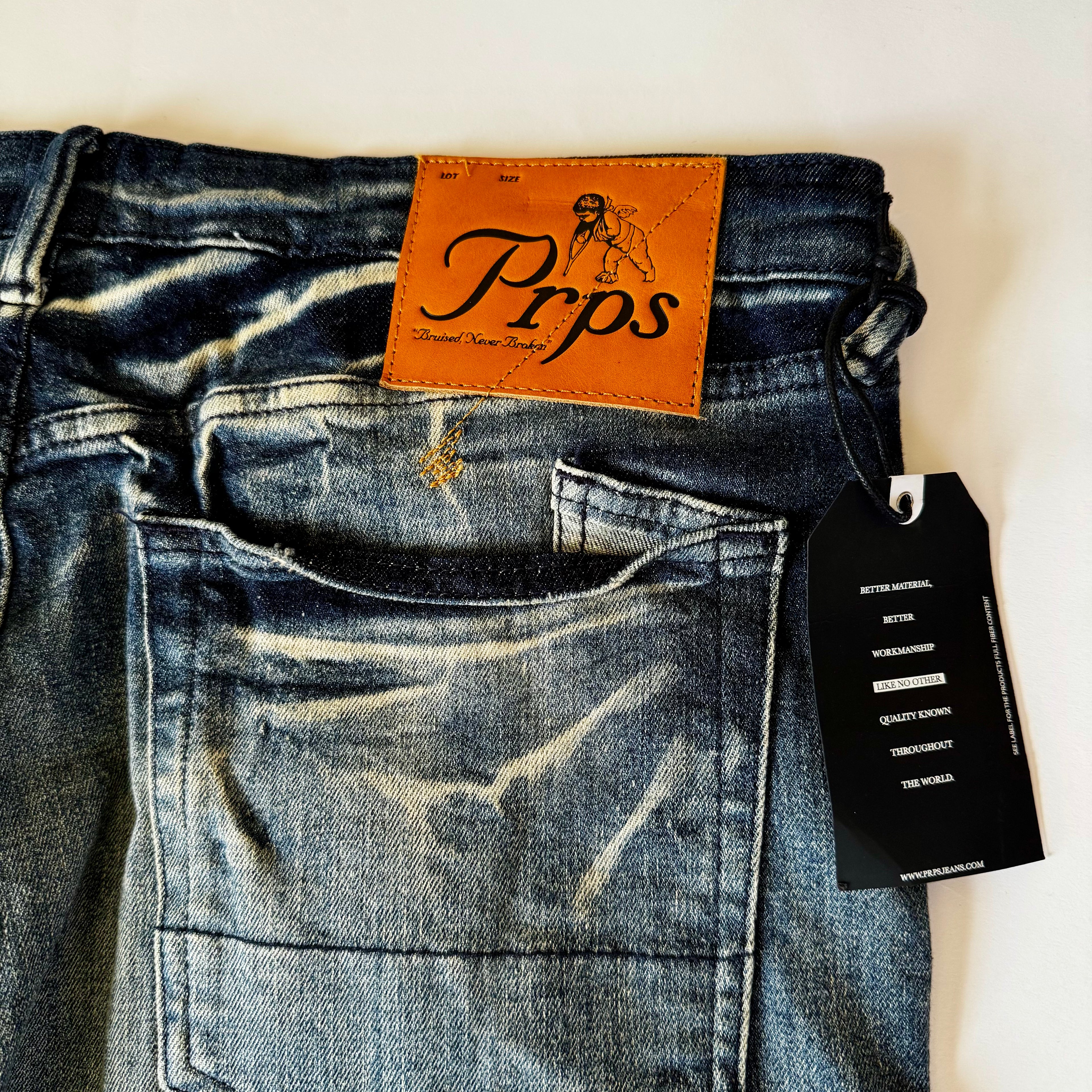 Prps Le Sabre Stretch Slim Fit Jeans Men's 36 Distressed Vintage Blue