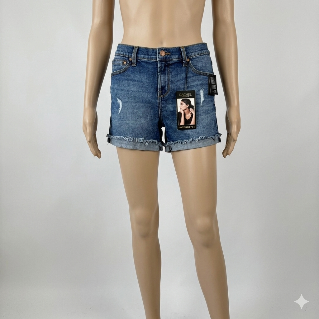 Rachel Roy Denim Shorts Womens 4/ 27 Blue Distressed Raw Hem Mid Rise Summer