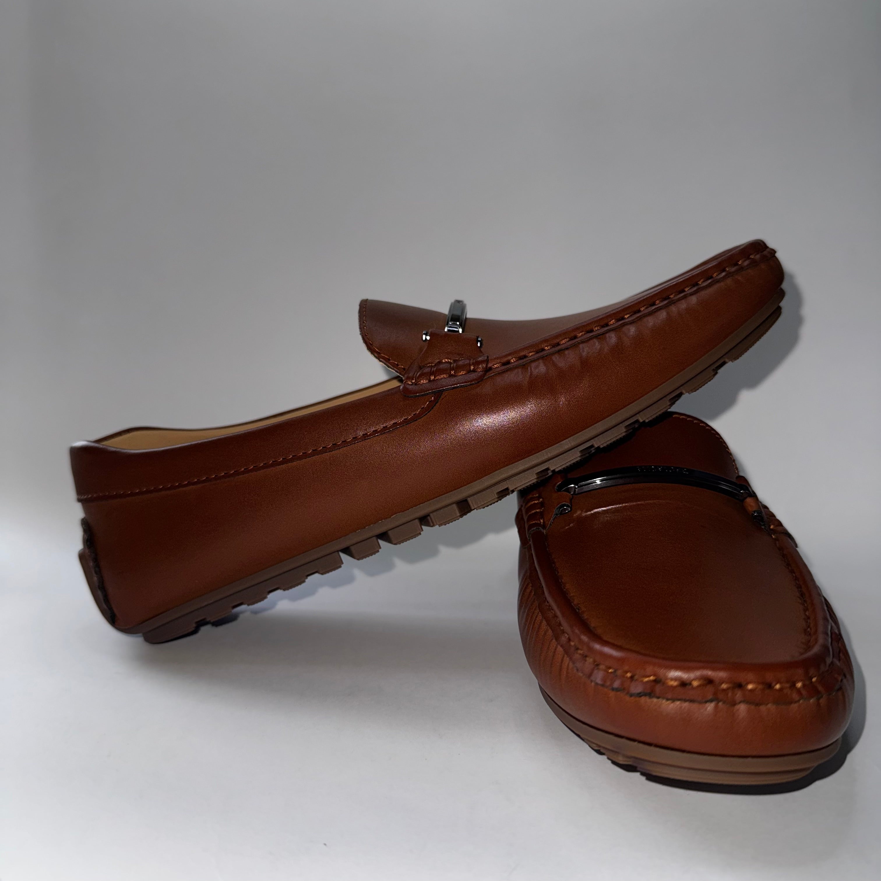 Tommy Hilfiger Loafers Men Shoes Brown Leather Slip On Size 8