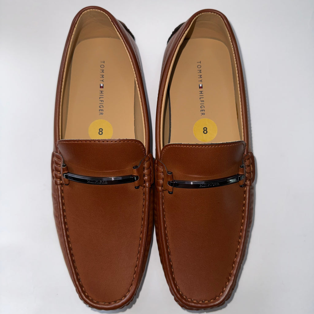 Tommy Hilfiger Loafers Men Shoes Brown Leather Slip On Size 8