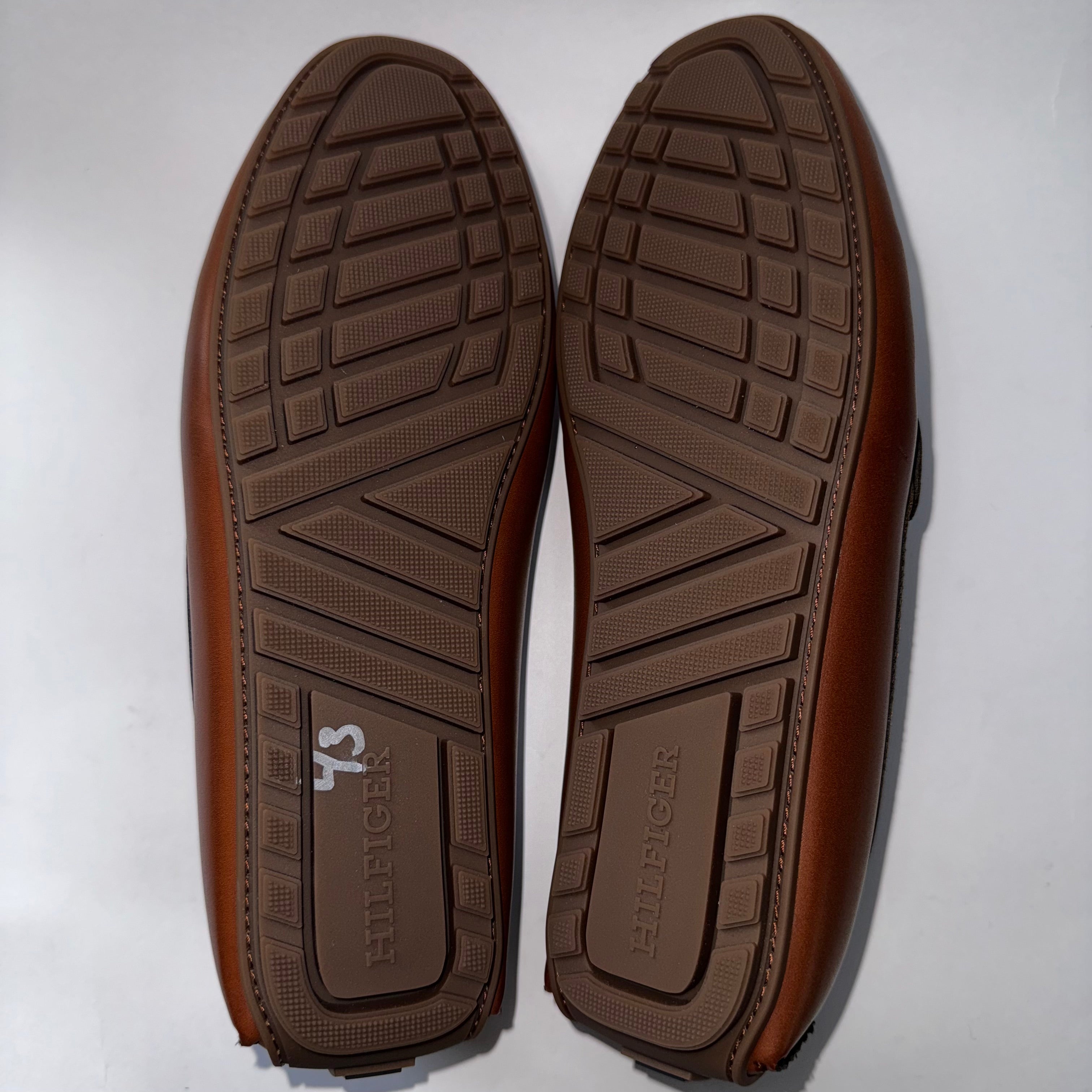 Tommy Hilfiger Loafers Men Shoes Brown Leather Slip On Size 8