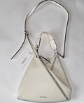 Calvin Klein Leather Geo Convertible Multi Zippered Hobo Bag White Silver Cross