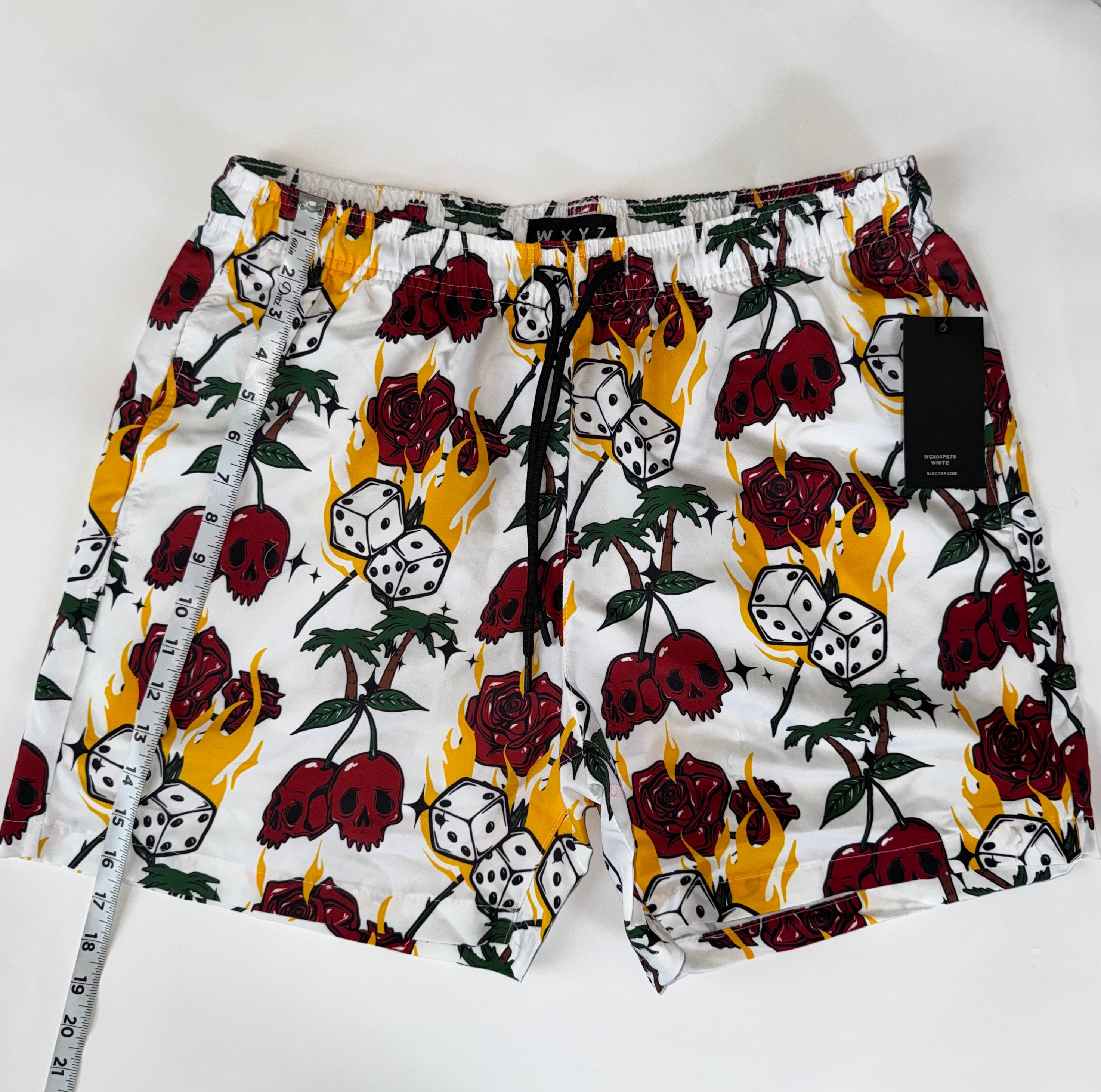 WXYZ Men's Skul,Flame, and Palm Tree Print Swim Trunks Short Size L