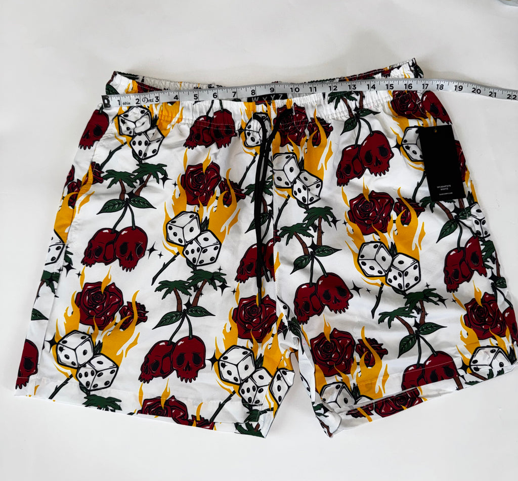 WXYZ Men's Skul,Flame, and Palm Tree Print Swim Trunks Short Size L