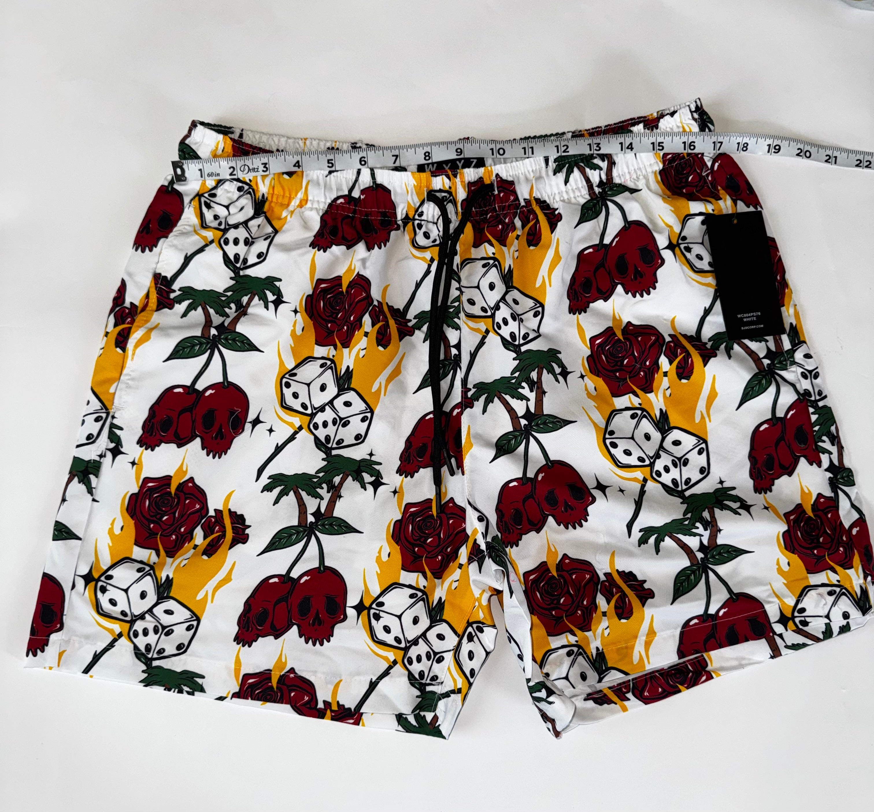 WXYZ Men's Skul,Flame, and Palm Tree Print Swim Trunks Short Size L