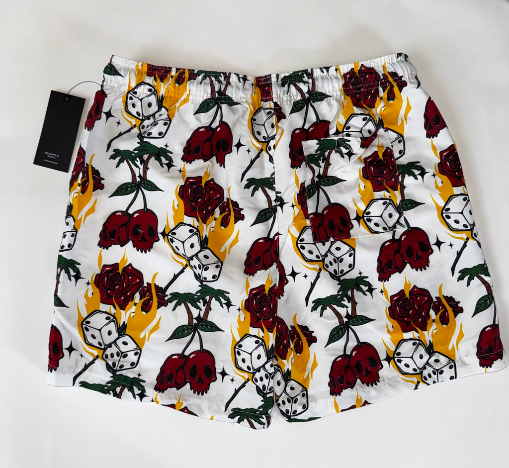 WXYZ Men's Skul,Flame, and Palm Tree Print Swim Trunks Short Size L