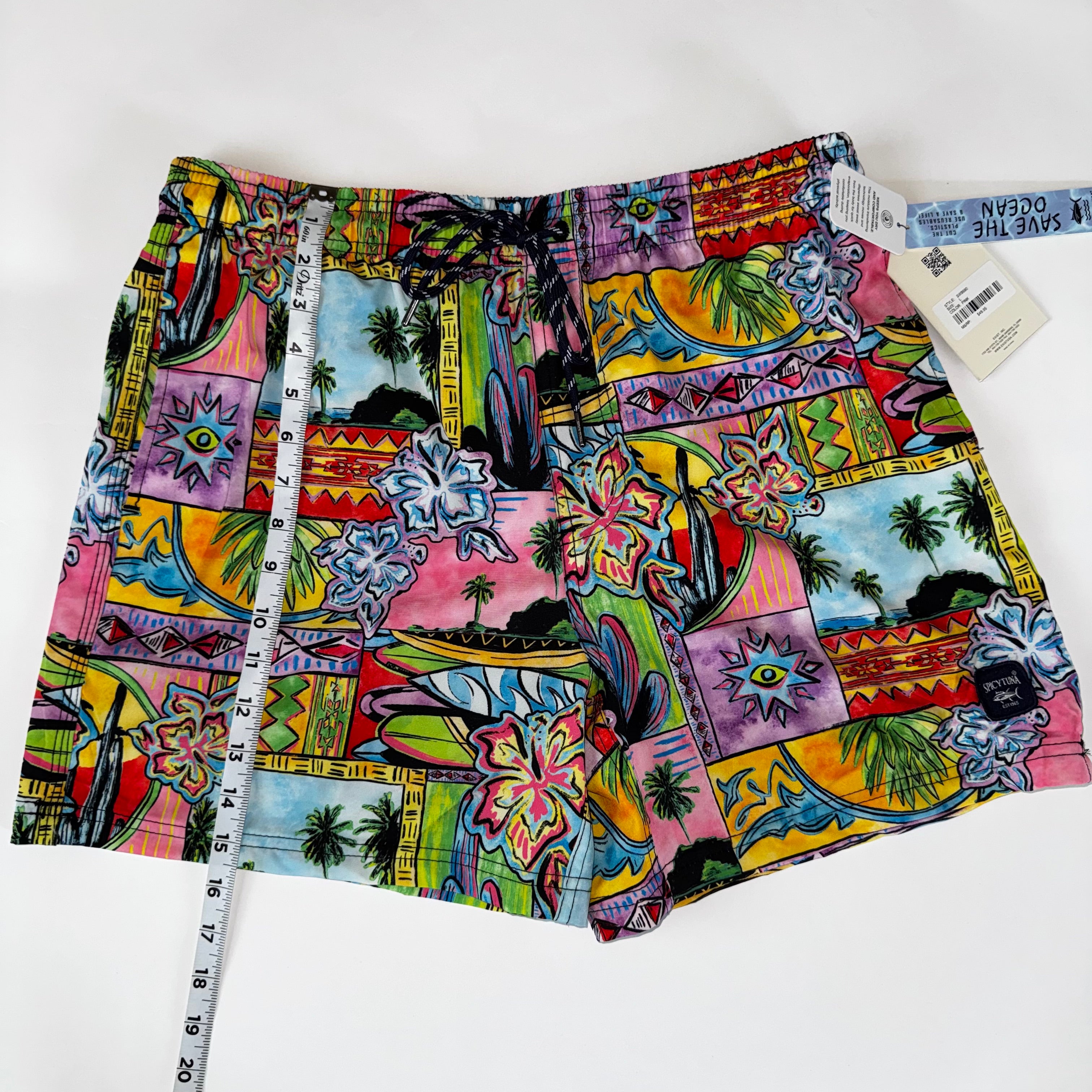 Spicy Tuna Swim Short/Trunks Mens Large Lined Palm Tree All over Water