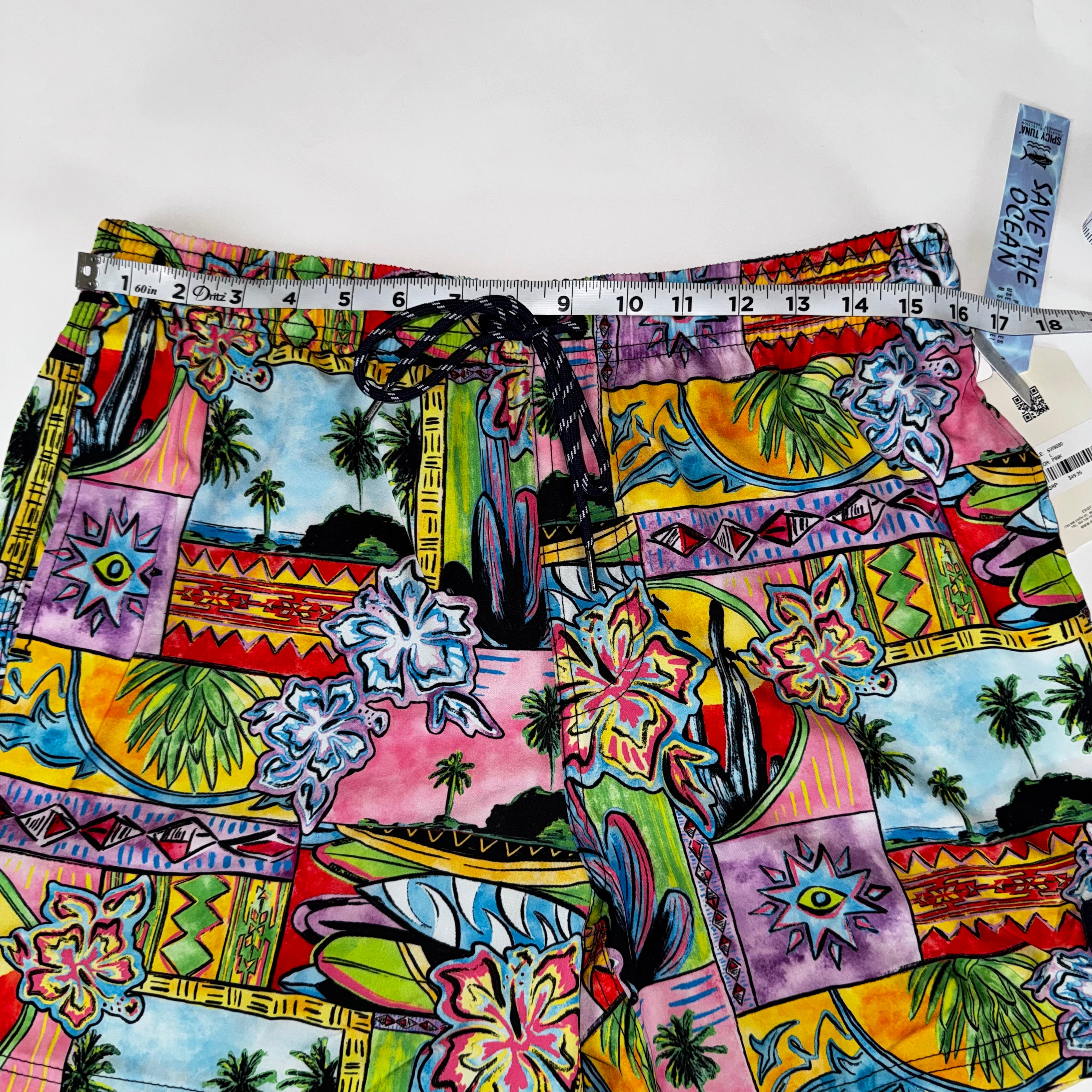 Spicy Tuna Swim Short/Trunks Mens Large Lined Palm Tree All over Water