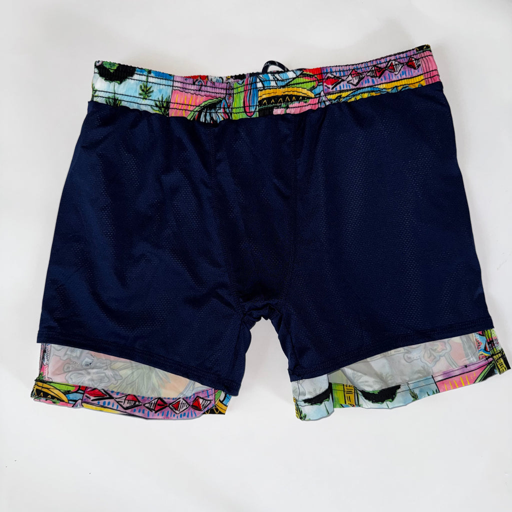 Spicy Tuna Swim Short/Trunks Mens Large Lined Palm Tree All over Water