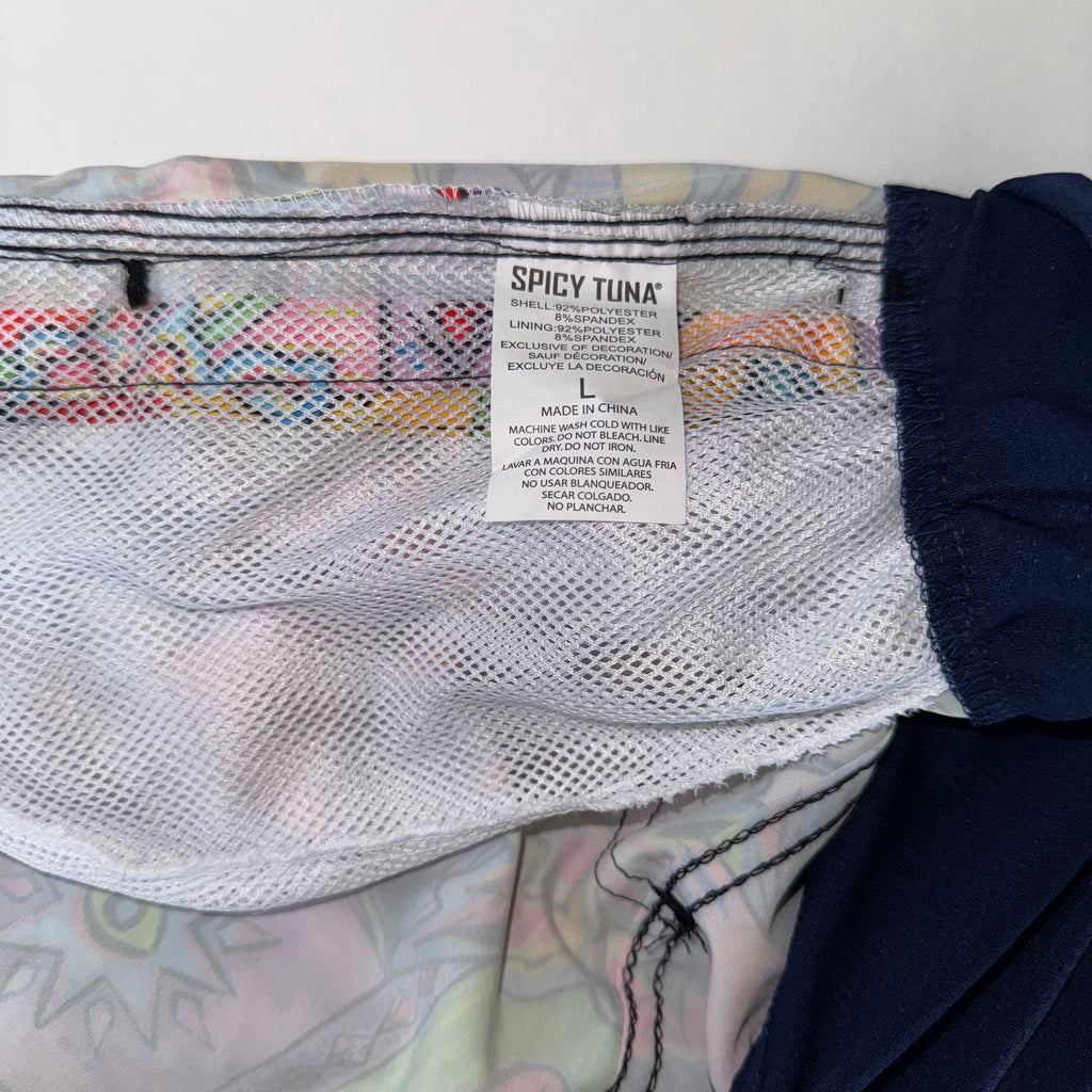 Spicy Tuna Swim Short/Trunks Mens Large Lined Palm Tree All over Water
