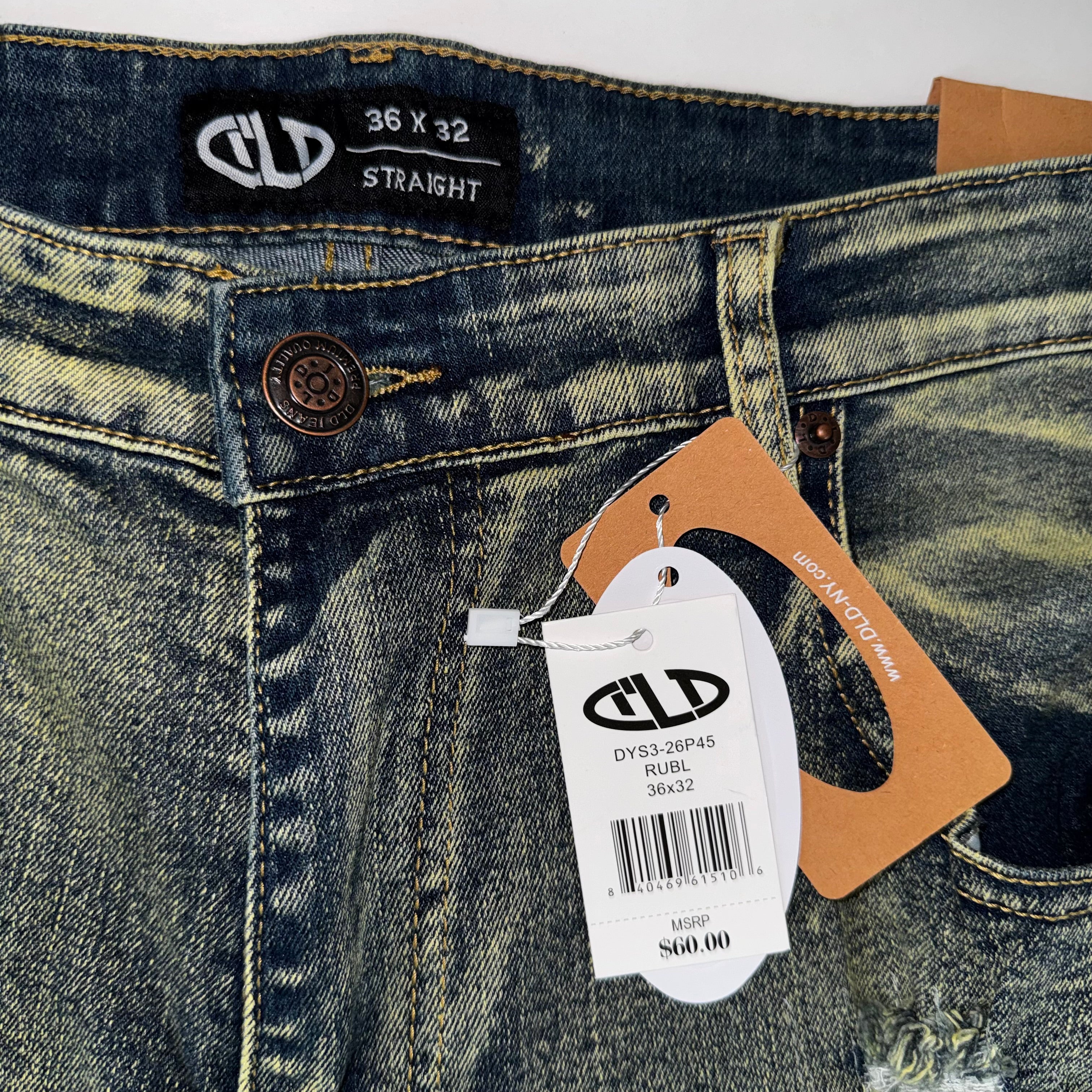 DLD Straight-Leg Jeans Yellow-Tinted Distressed Extensive Ripped Size 36x32