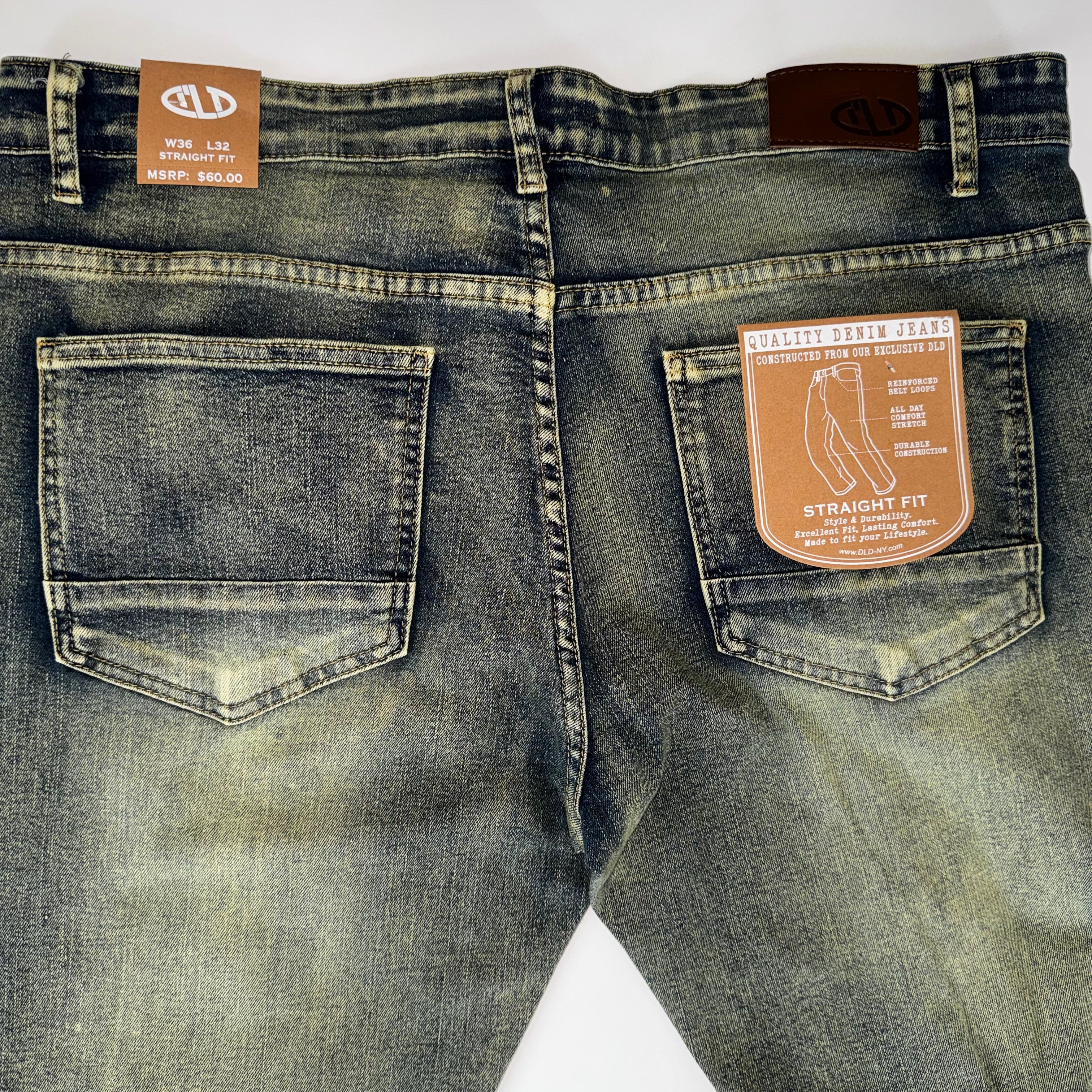 DLD Straight-Leg Jeans Yellow-Tinted Distressed Extensive Ripped Size 36x32