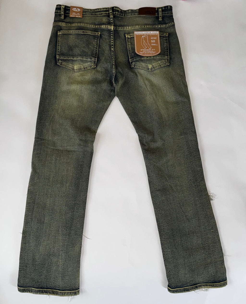 DLD Straight-Leg Jeans Yellow-Tinted Distressed Extensive Ripped Size 36x32