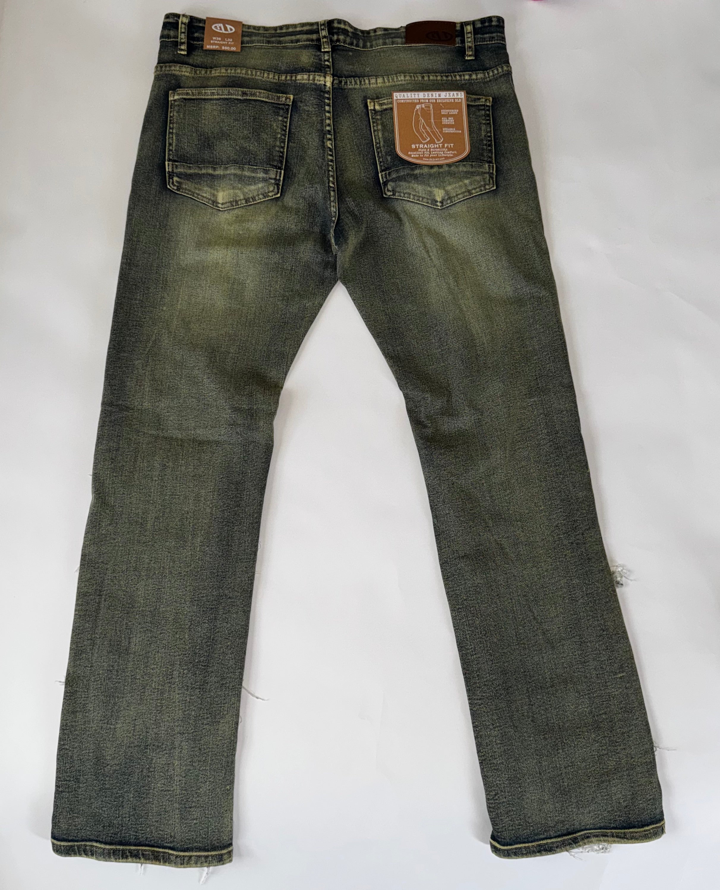 DLD Straight-Leg Jeans Yellow-Tinted Distressed Extensive Ripped Size 36x32