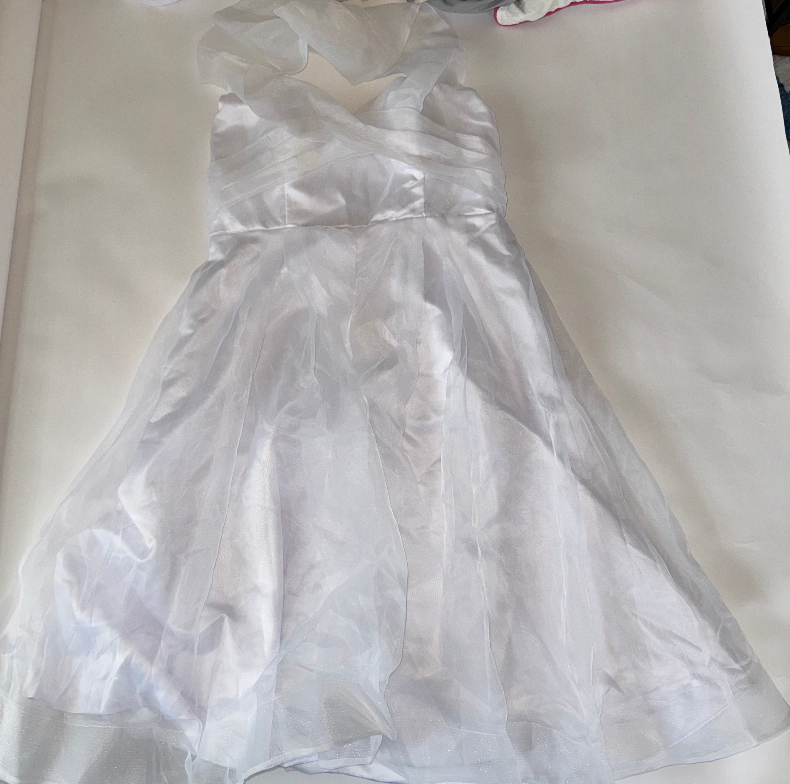 Wedding Dress White Satin and Tulle Halter Neck Tea-Lenght Size 16