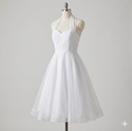 Wedding Dress White Satin and Tulle Halter Neck Tea-Lenght Size 16