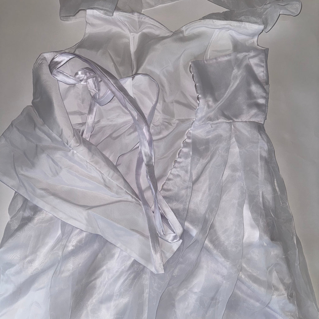 Wedding Dress White Satin and Tulle Halter Neck Tea-Lenght Size 16
