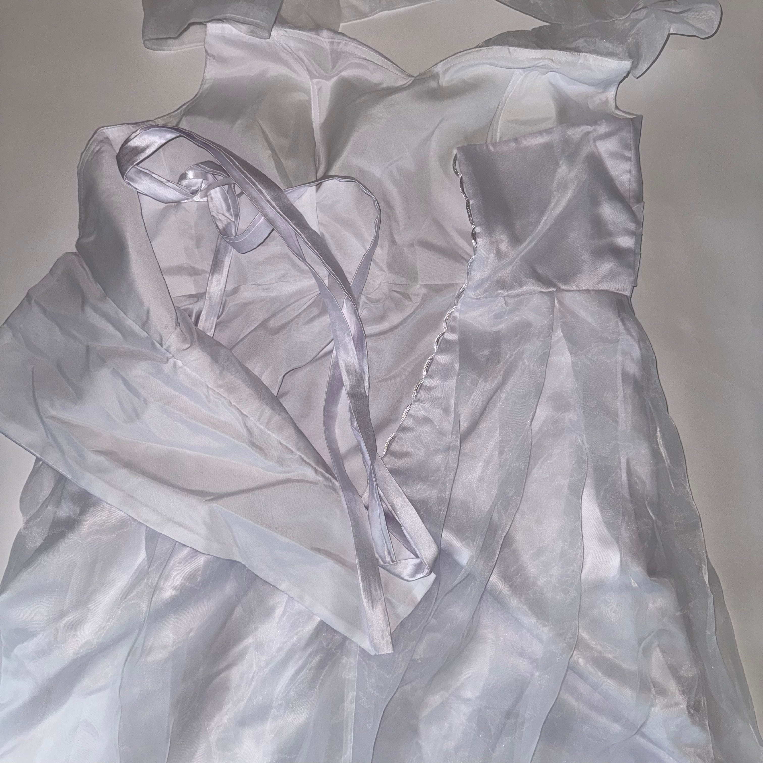 Wedding Dress White Satin and Tulle Halter Neck Tea-Lenght Size 16