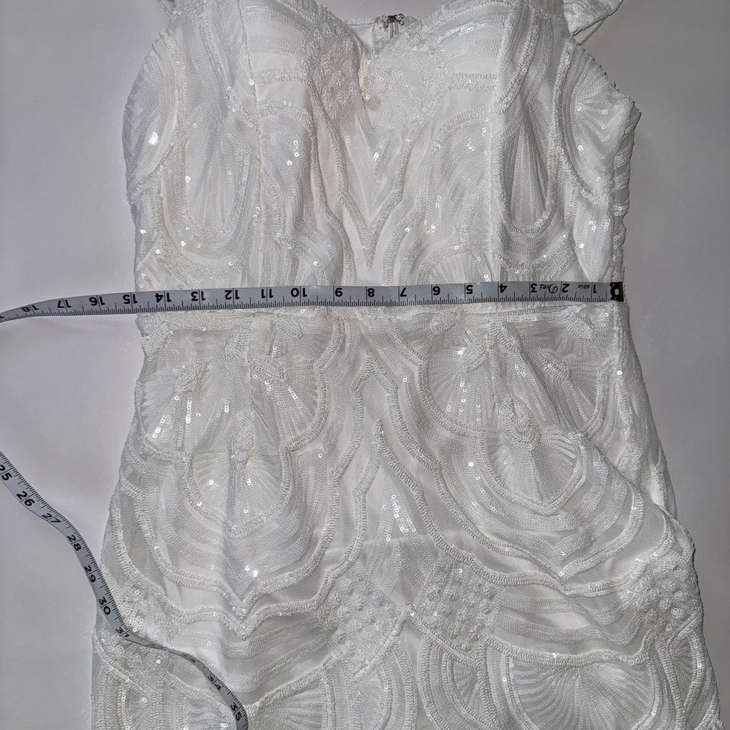 White Sequined Maxi Dress Mermaid Wedding Gown Off-Shoulder Neckline 1X