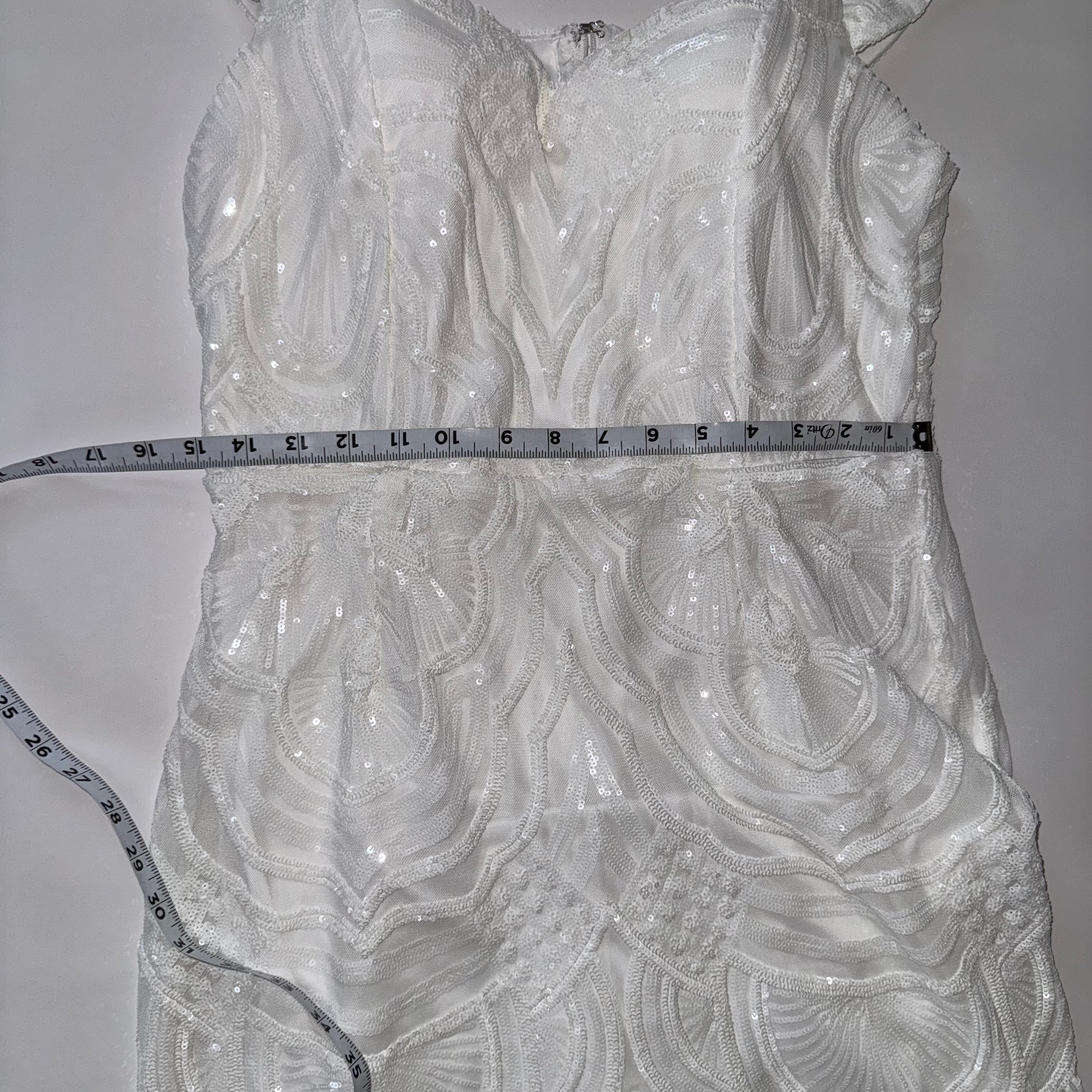 White Sequined Maxi Dress Mermaid Wedding Gown Off-Shoulder Neckline 1X