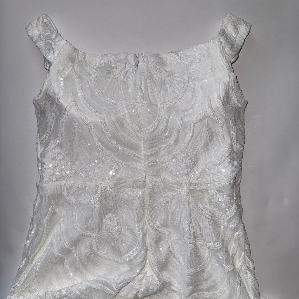 White Sequined Maxi Dress Mermaid Wedding Gown Off-Shoulder Neckline 1X