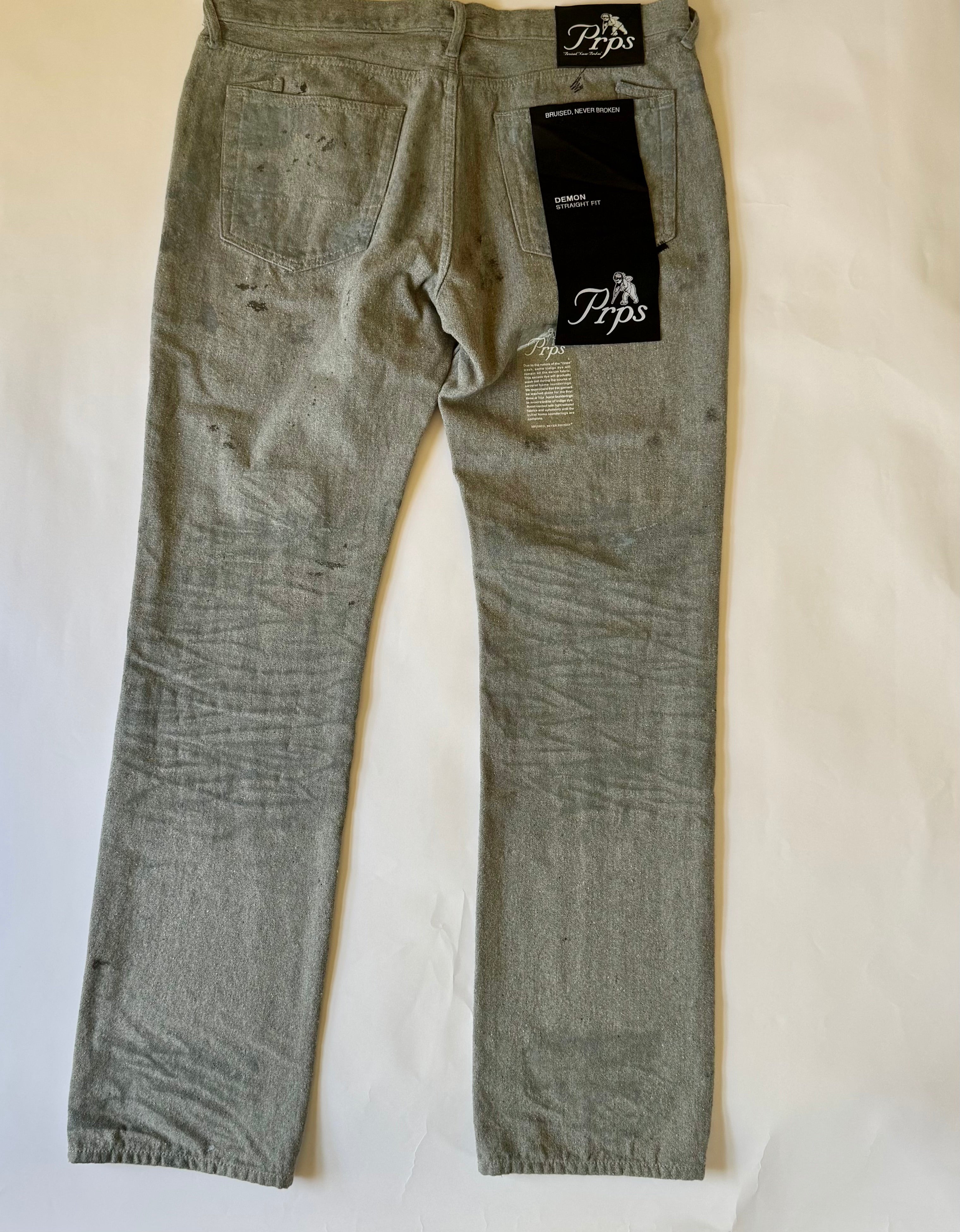 PRPS Demon Straight Fit Jeans Men's  Gray Paint Splatter Premium Denim NWT Size 36