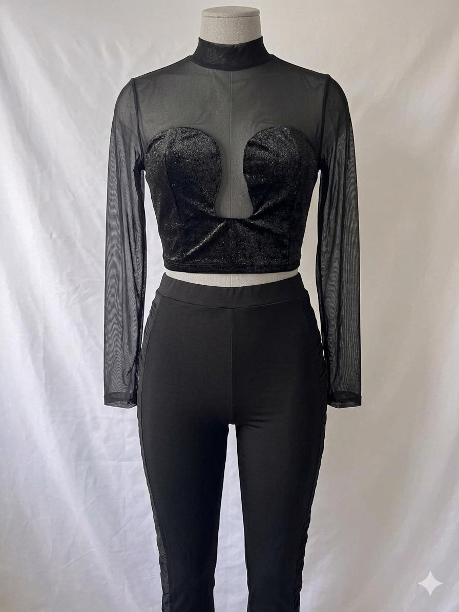 Women's Two piece Outfits Top and Pants Color Black, Size M