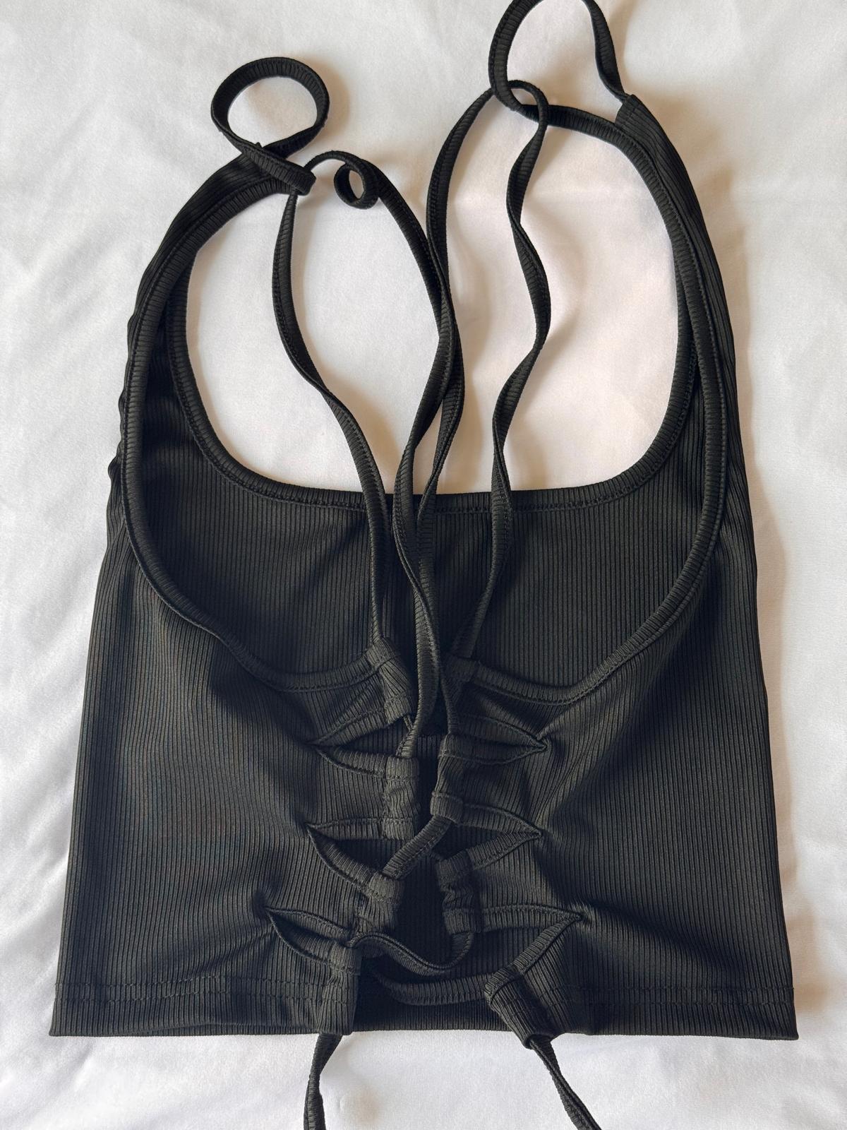 Women's Lace Up Back Crop Cami Top ,Color Black,Size L
