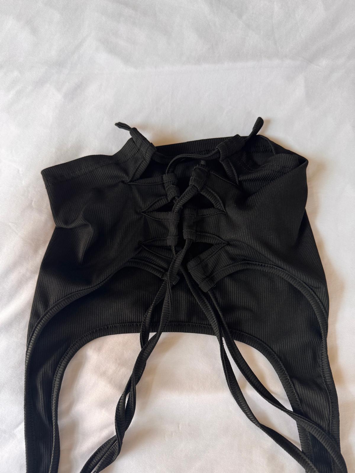 Women's Lace Up Back Crop Cami Top ,Color Black,Size L