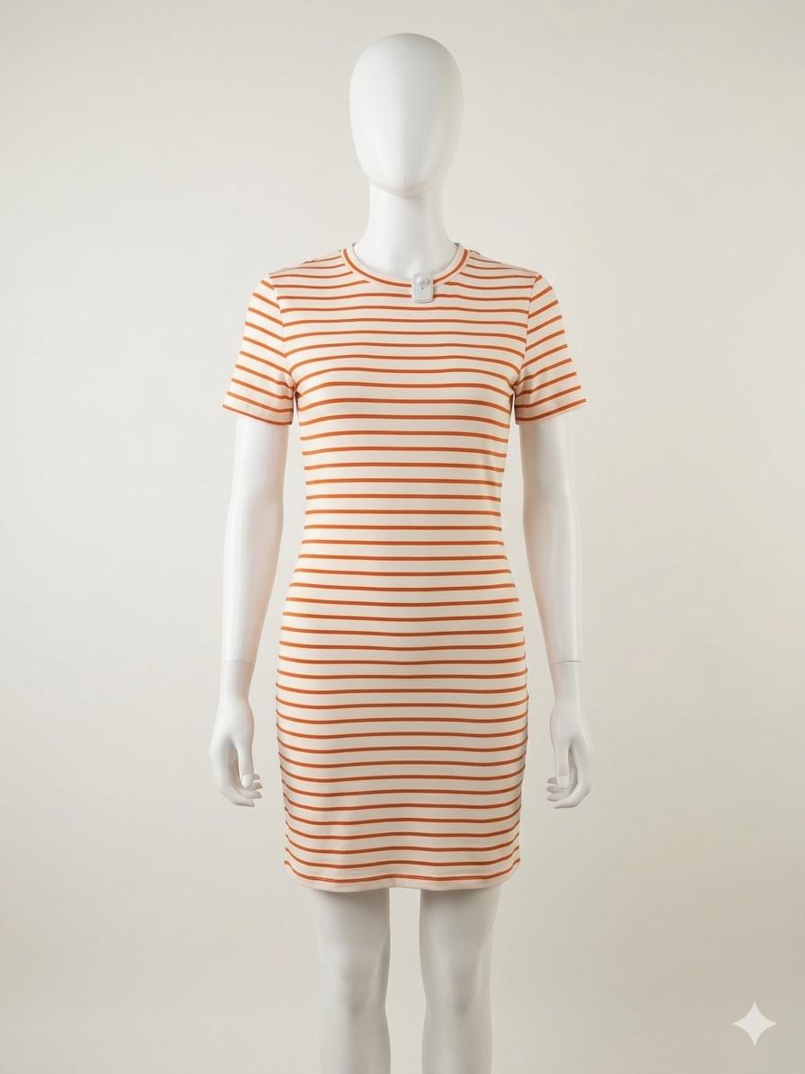 Shift Dress for Women, Striped Crew Neck Bodycon Dress, Size L