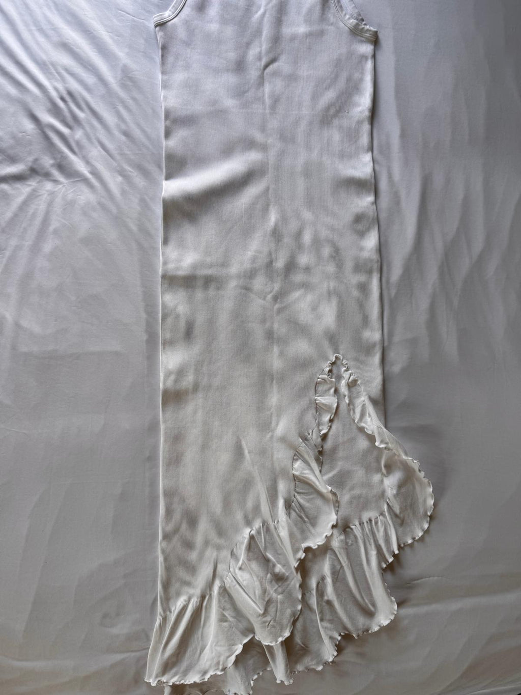 OQQ Ribbed Asymmetrical Ruffle Dress Women's Size XL,Color White