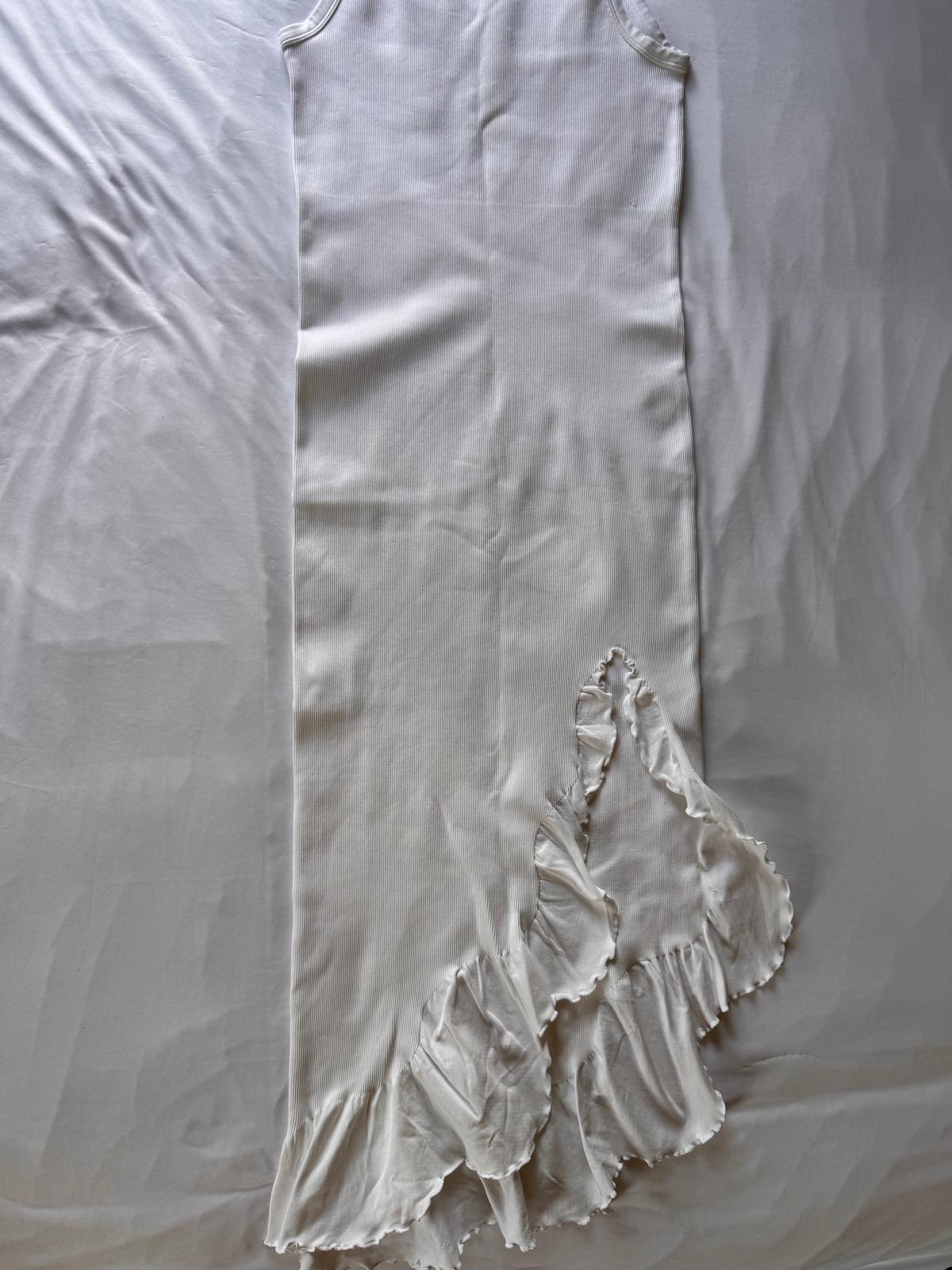 OQQ Ribbed Asymmetrical Ruffle Dress Women's Size XL,Color White