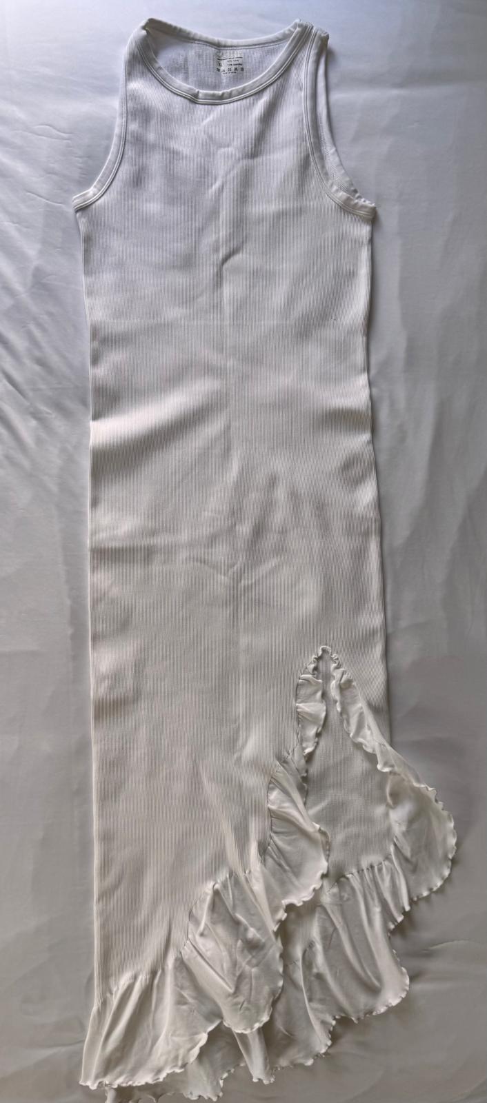 OQQ Ribbed Asymmetrical Ruffle Dress Women's Size XL,Color White