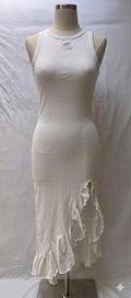 OQQ Ribbed Asymmetrical Ruffle Dress Women's Size XL,Color White