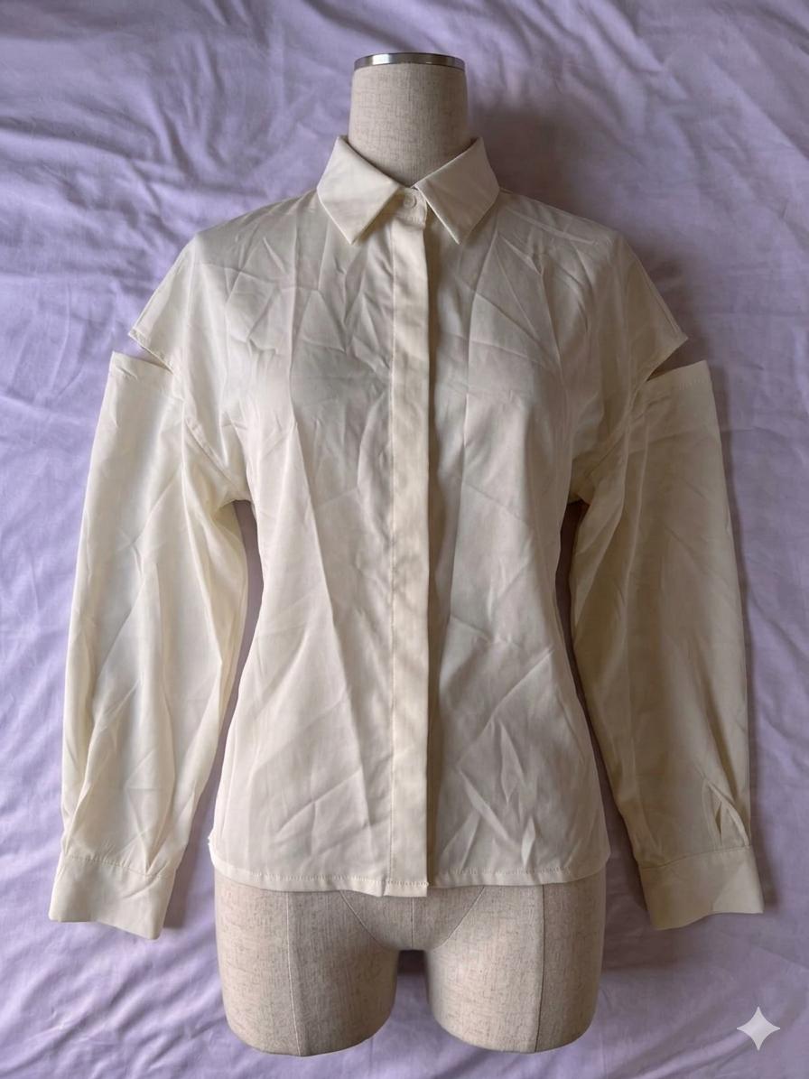 Women's Shirt Shoulder Cut-Out Button Down,Size XL, Color Cream